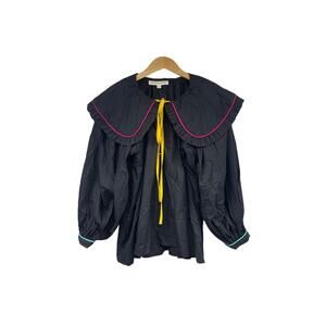 Eliza Faulkner Sawyer Top Black Pink Yellow Peter Pan Large Collar Womens Small